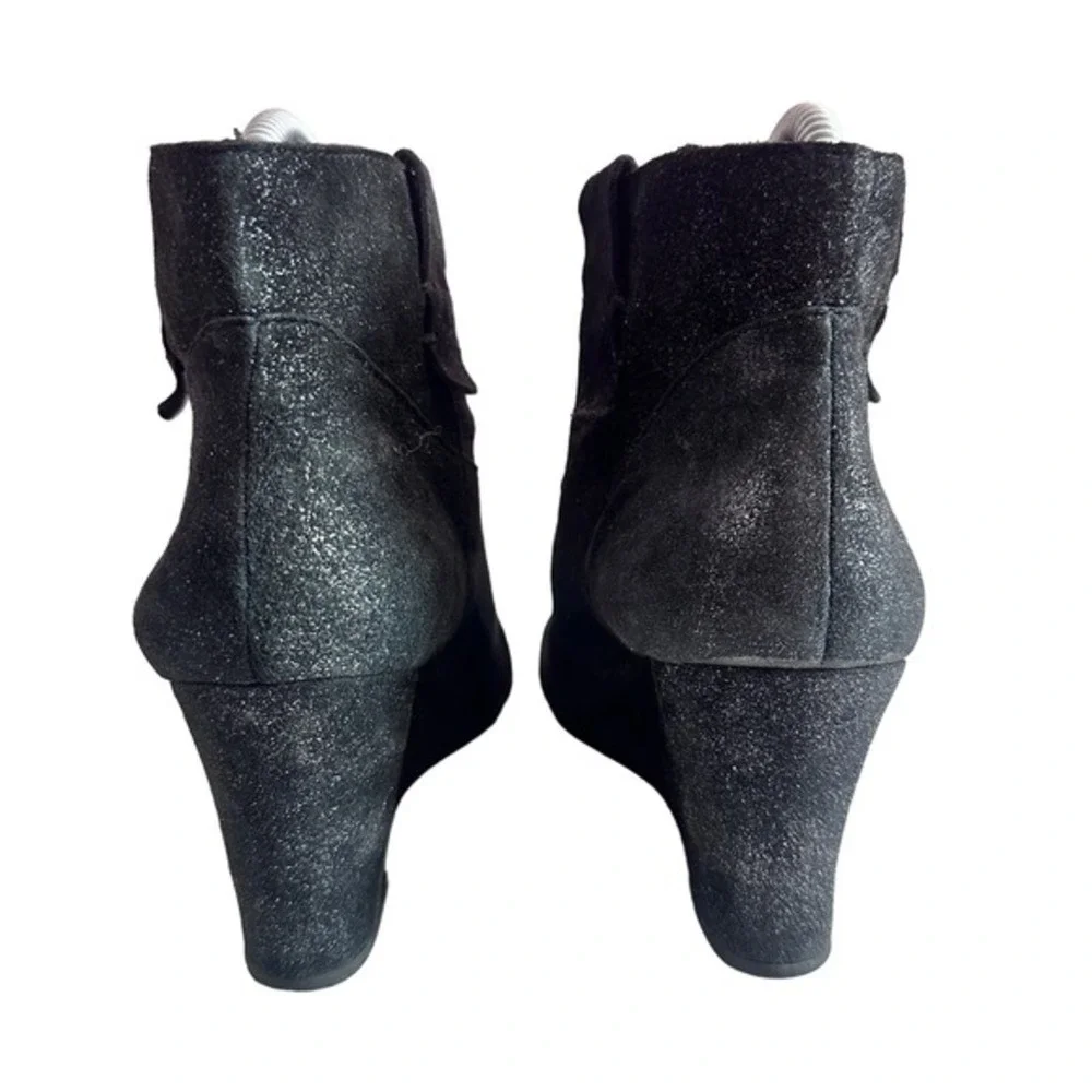 Rebecca Minkoff‎ wedge booties Sz 8 Black Metallic Silver Nubuck